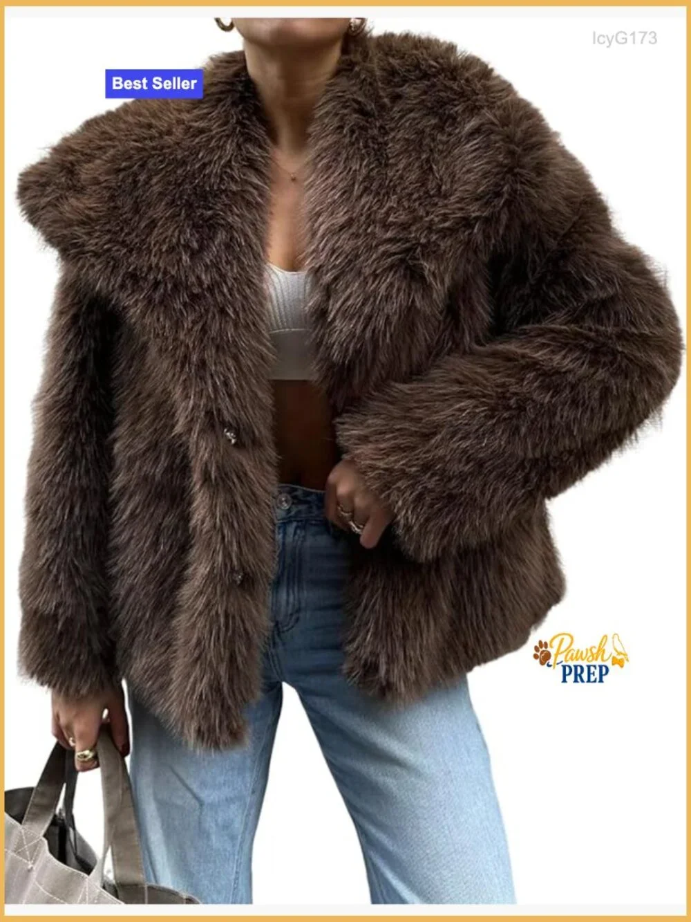 Cropped Faux Fur Coat Lapel Collar Shaggy Jacket for Women - Picture 1 of 7